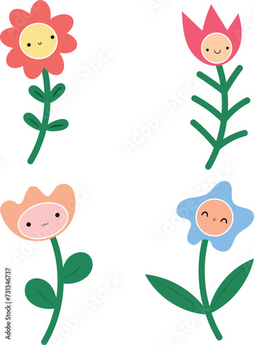 Pastel color set of cute flowers