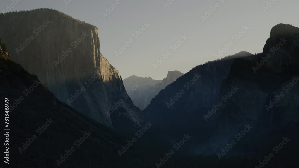 Stunning morning view, natural landscape with a breathtaking mountain range in Yosemite National Park of El Captain mountain 