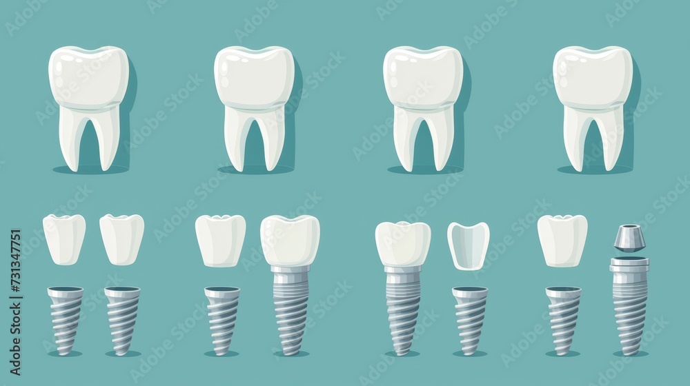 Comprehensive visual guide for tooth implant process with space for informative text descriptions - obrazy, fototapety, plakaty 