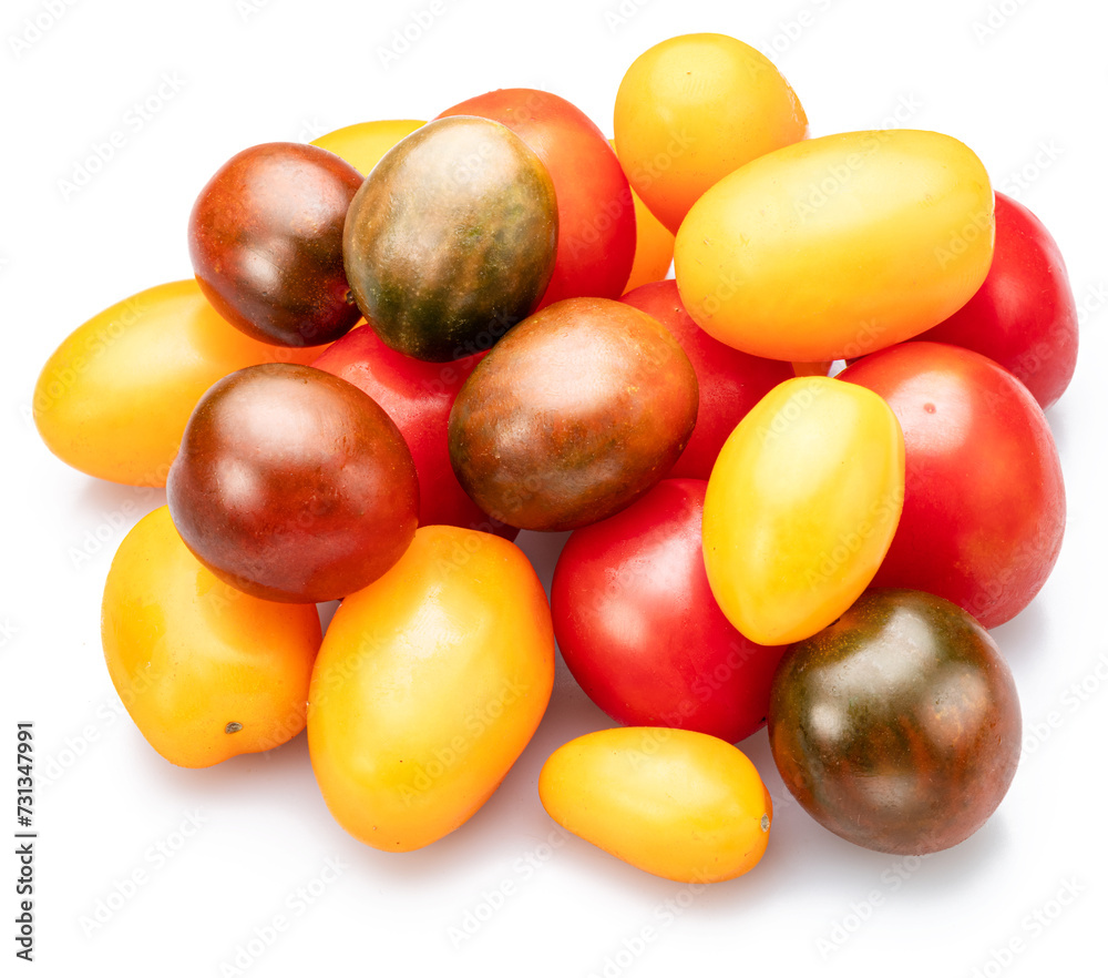 Mix of cherry tomatoes isolated on white background. Mix of cherry tomatoes isolated on white background.