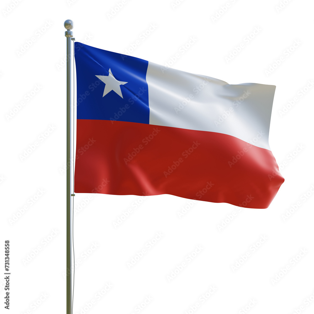 3d render PSD Chile realistic flag with pole 3d render PSD Chile realistic flag with pole