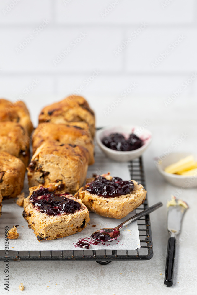 Date Cinnamon Orange Scones on a cooling rack Date Cinnamon Orange Scones on a cooling rack