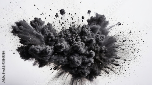 Charcoal Explosion: Abstract Black and White Powder Burst with Isolated Splatter - Dynamic Carbon Pattern, Explosive Design, and Dark Elegance for Templates, Wallpapers, and Backgrounds