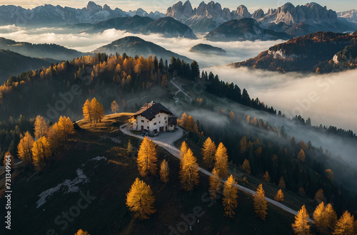 sunrise over the mountains dolomites in Italy, 