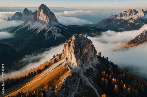 sunrise over the mountains dolomites in Italy, 