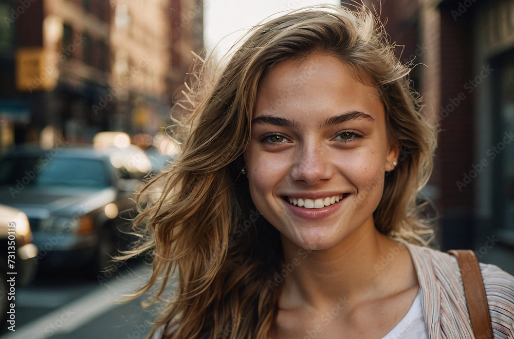 woman smiling portrait in the New York city street