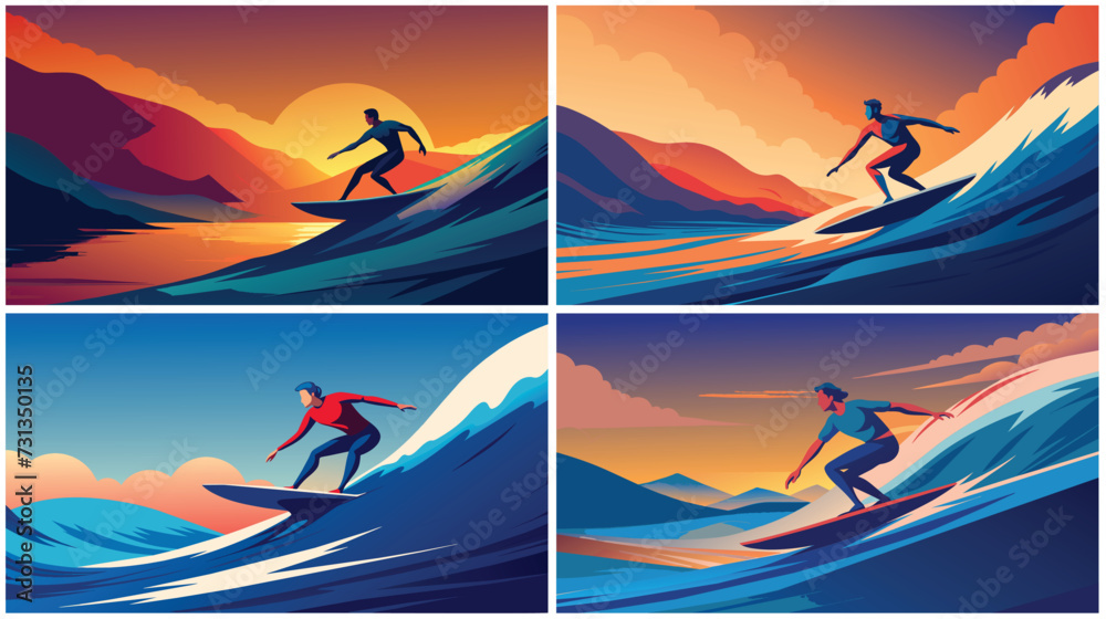 Man Riding Wave on Surfboard Man Riding Wave on Surfboard
