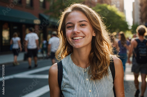 woman smiling portrait in the New York city street © Magic Art