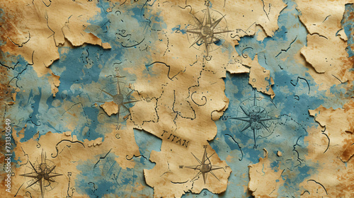 Discover hidden treasures with this rough, seamless pirate's treasure map texture. Let the faded parchment and intricate illustrations lead you on a thrilling adventure of exploration and ex
