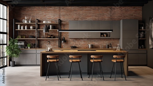 Warm Industrial Kitchen: Exposed Brick & Soft Textures for Cozy Urban Feel