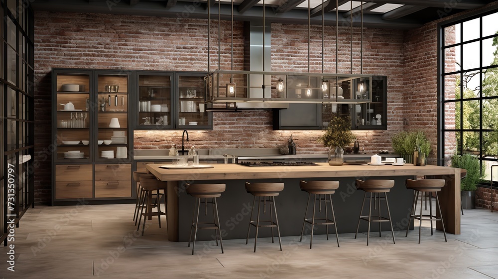 Warm Industrial Kitchen: Exposed Brick & Soft Textures for Cozy Urban Feel