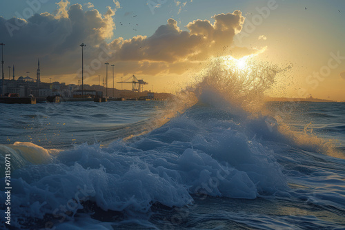 Nice times to see waves at the seaport. This is seaport from Turkey