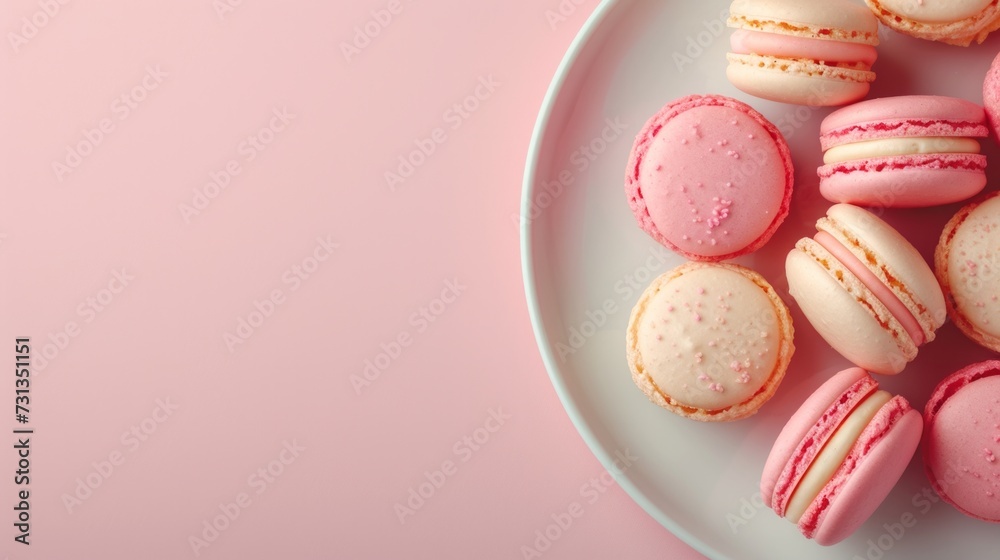 A minimalist composition of pastel-colored macarons on a white plate