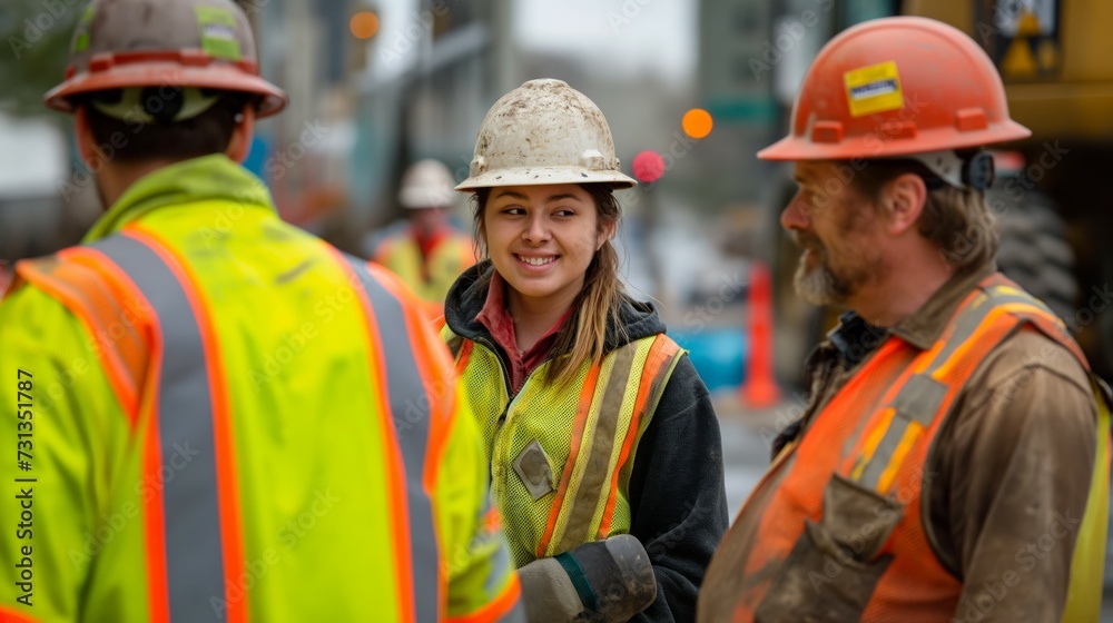 Happy architect, team and meeting in construction collaboration for planning or brainstorming together on site. 