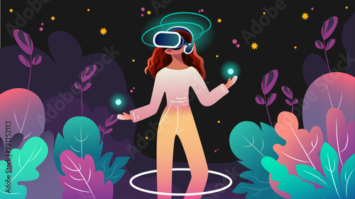 Metaverse digital cyber world technology, Woman character with glasses virtual reality. VR