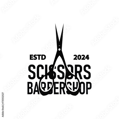 Scissors logo design vintage old simple barber cutting tool black silhouette illustration