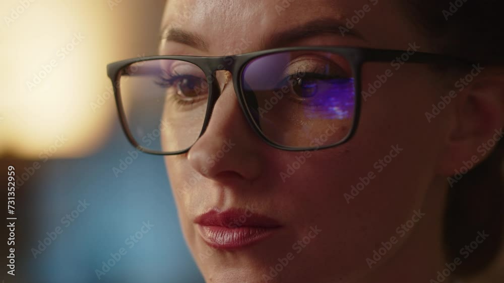 Close up photo of speechless woman with glasses reflection market graphics changes. Bad news. Falling all shares prices. Trader stressed when cryptocurrency comes down Close up photo of speechless woman with glasses reflection market graphics changes. Bad news. Falling all shares prices. Trader stressed when cryptocurrency comes down
