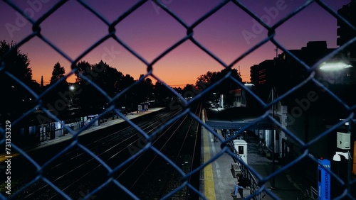 Train station sunset landscape - tran station in the morning Wallpaper photo
