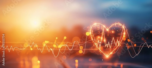 Digital drawing of heartbeat chart with heart symbol on clinic magical blurred defocused background