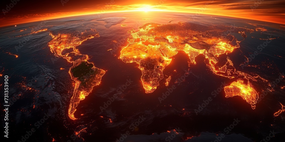 A Striking Visualization of Earth's Rising Temperatures and Population Density, Reflecting an Urgent Climate Emergency, Generative AI A Striking Visualization of Earth's Rising Temperatures and Population Density, Reflecting an Urgent Climate Emergency, Generative AI