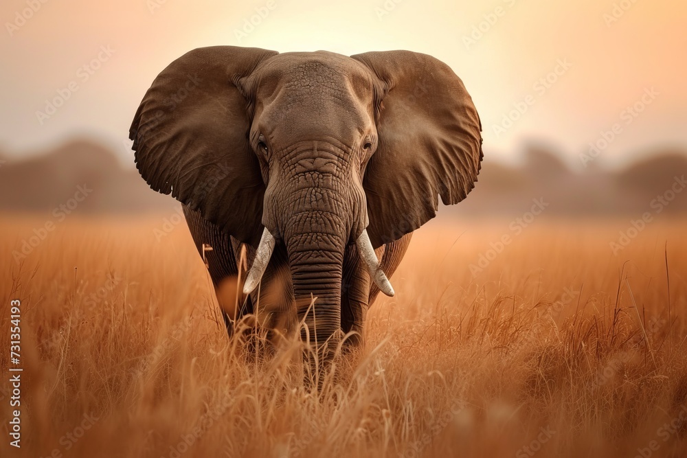 Fototapeta premium Elephant Standing in a Field of Tall Grass