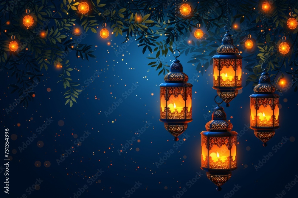 Muslim Holy Month Ramadan Kareem - Ornamental Arabic Lantern With Burning Candle Glowing At Evening Muslim Holy Month Ramadan Kareem - Ornamental Arabic Lantern With Burning Candle Glowing At Evening
