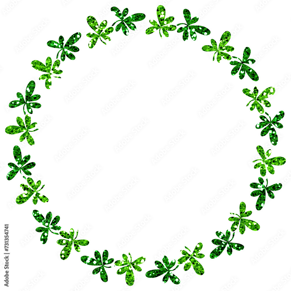 Green Glitter Circle Border Frame with Big Clover Leaf St Patricks Day Green Glitter Circle Border Frame with Big Clover Leaf St Patricks Day