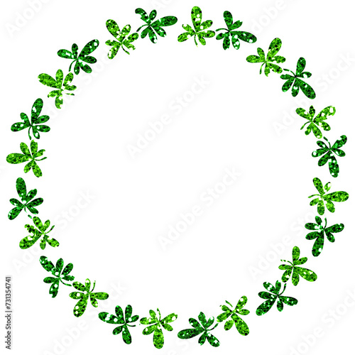 Green Glitter Circle Border Frame with Big Clover Leaf St Patricks Day