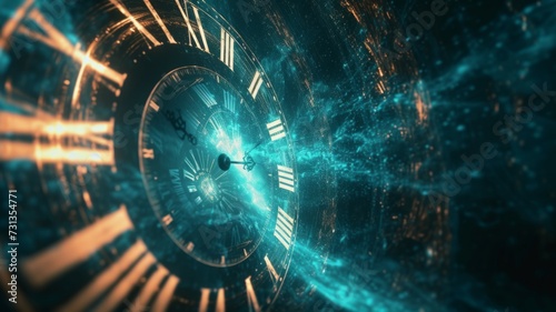 Surreal infinity time spiral in space, antique old clock abstract fractal spiral illustration