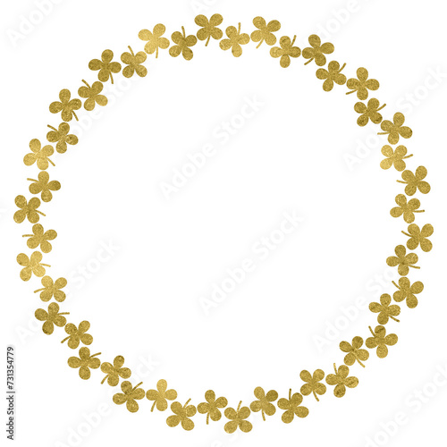 Gold Glitter Circle Border Frame with Big Clover Leaf St Patricks Day