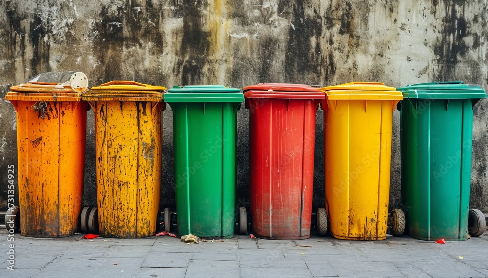 Transformation messy waste bin to sorted recycling container with text placement areas Transformation messy waste bin to sorted recycling container with text placement areas