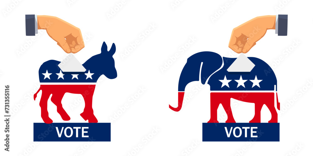 Fototapeta premium Republican, democratic vote vote icon. Republican political party vote, symbol of voting in the Democratic election. The US election vector symbolizes Republican, Democrat. Vector illustration eps10