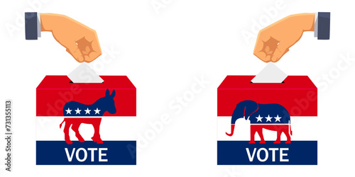 Republican, democratic vote vote icon. Republican political party vote, symbol of voting in the Democratic election. The US election vector symbolizes Republican, Democrat. Vector illustration eps10