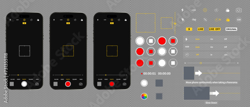 Obraz na płótnie Vertical view of phone camera interface, video camera interface icons. Application for mobile application. Photo and video recording. Vector illustration of graphic design. vector graphics eps 10 w salonie