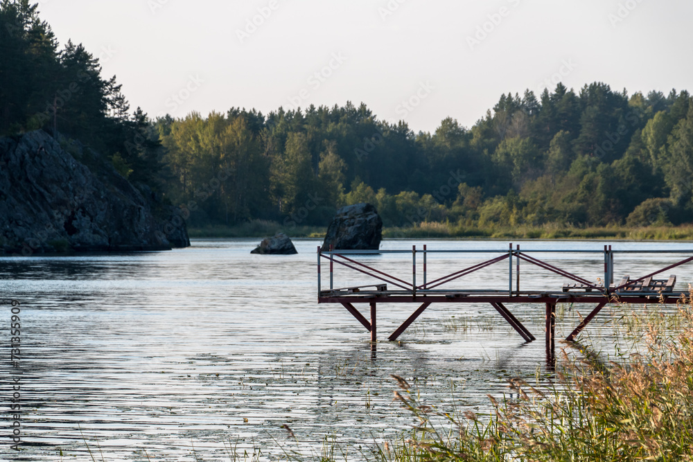 view of the old Pier and Lake Onega. Karelia. Russia. Beautiful landscape