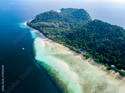 drone top view Koh Kradan tropical Island in the Andaman Sea Trang in Thailand