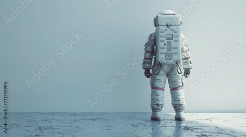 Astronaut with her back turned in a room