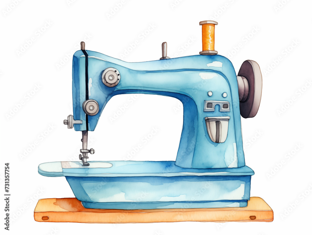 Illustration of sewing machine on white background isolated in style of watercolor