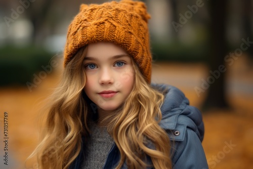 Portrait of a beautiful young girl in a warm hat and coat.
