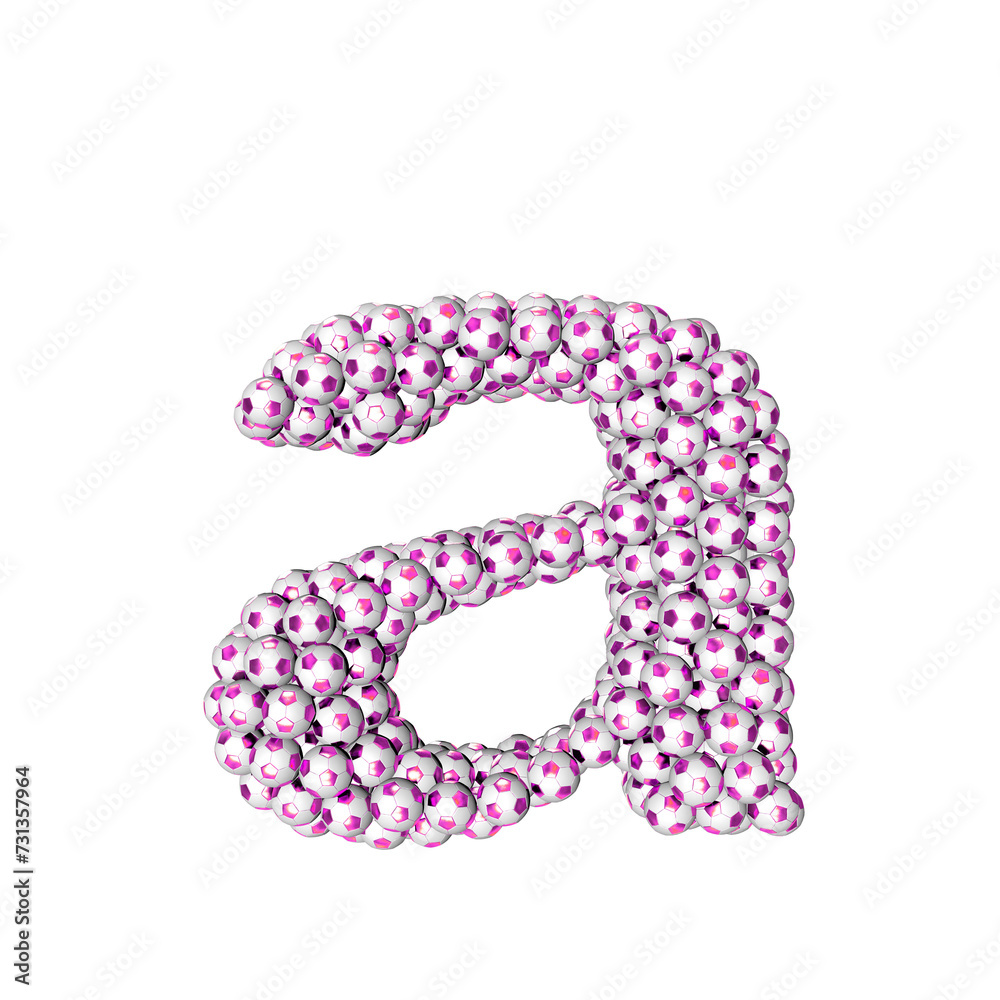 Symbol made from purple soccer balls. letter a