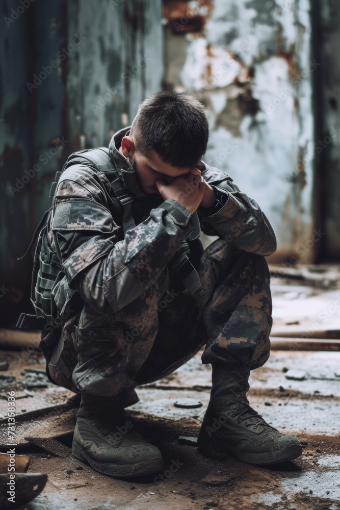 soldier in camouflage with PTSD