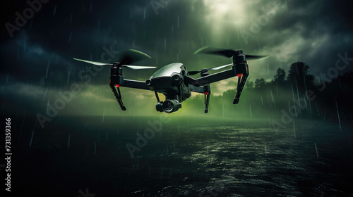 A Light Green and Black Drone Soaring through the Skies and Capturing Stunning Aerial Views