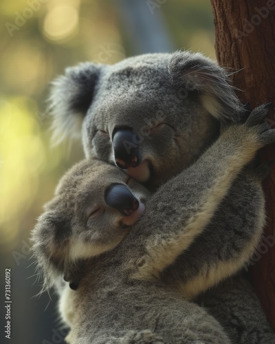 koala in a tree  cuddling  hugging  love