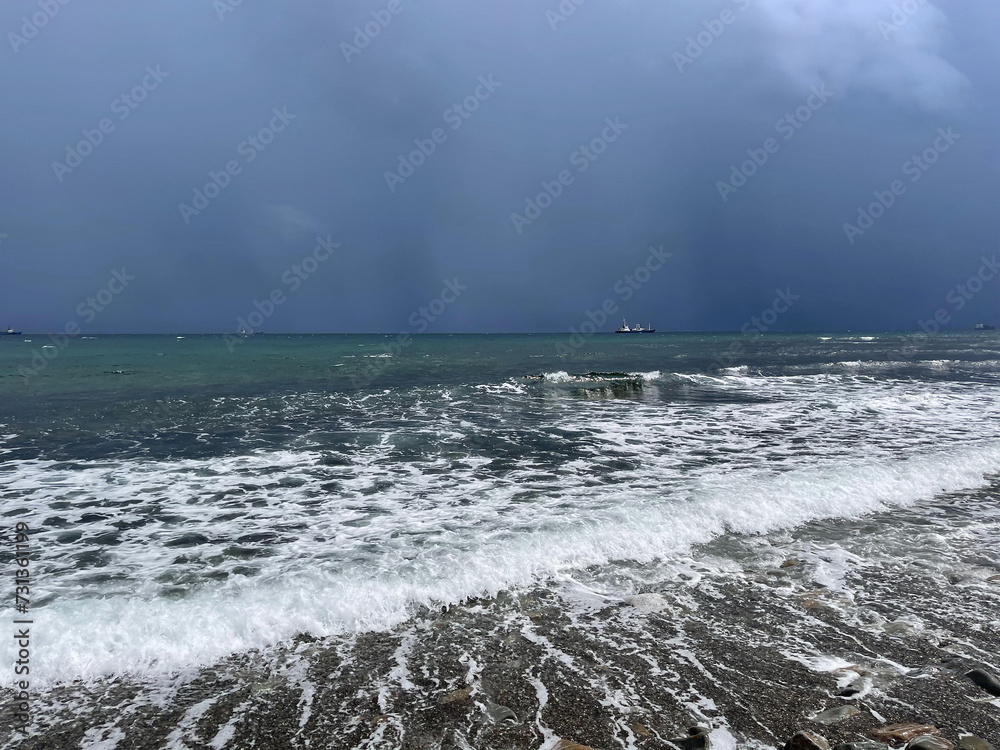 Vladivostok, Ussuriysky Bay in the area of Sobol Bay in cloudy weather in August