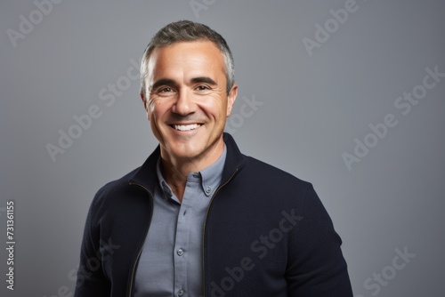 Portrait of a handsome middle-aged man smiling at the camera.