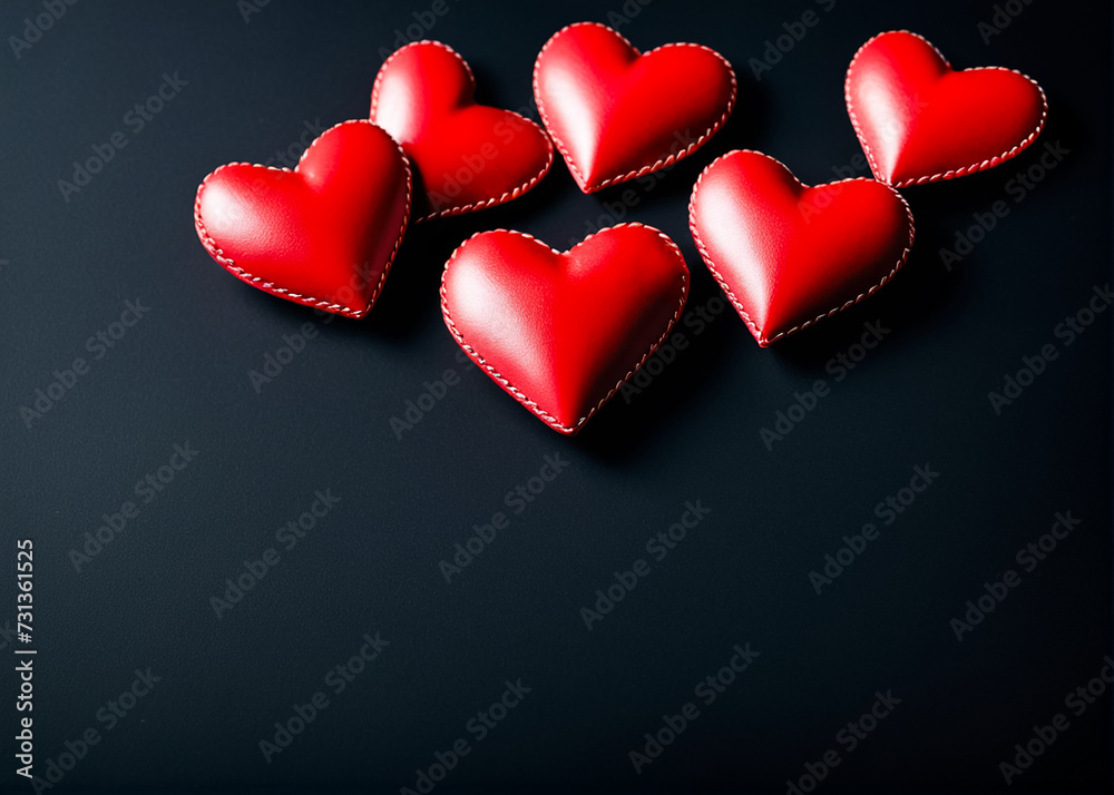 Fototapeta premium Hearts on a dark background with space for an inscription. Valentine's Day. Generative AI