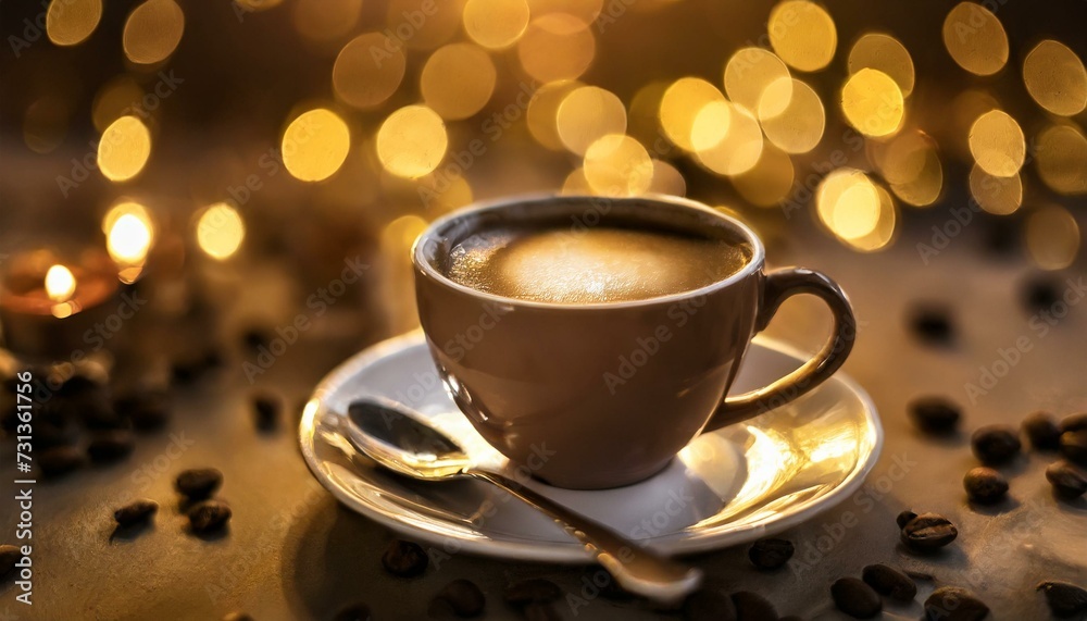 A Cup Of Coffee On A Saucer With A Spoon, A Tilt Shift Photo, Anamorphic Bokeh A Cup Of Coffee On A Saucer With A Spoon, A Tilt Shift Photo, Anamorphic Bokeh