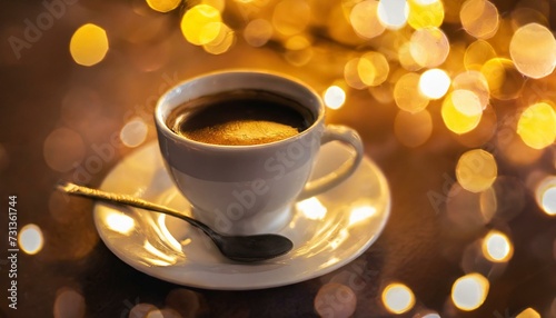 A Cup Of Coffee On A Saucer With A Spoon  A Tilt Shift Photo  Anamorphic Bokeh