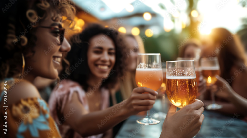 Evening Gathering: Friends Toasting with Drinks Evening Gathering: Friends Toasting with Drinks