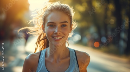 Young woman golden hour marathon run